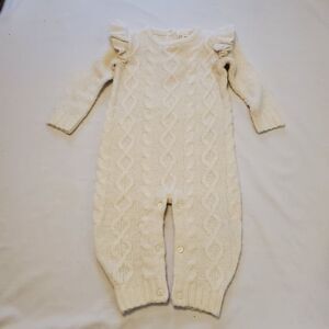 Vintage Rare Osh Kosh B'Gosh 70s Cable Knit White One Piece Jumper Girls 12 Mon